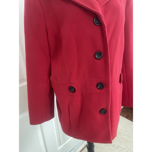 JM Collection Womans Coat | Womens XLarge | Red Soft Pea Coat Button Front Lined - Picture 5 of 10
